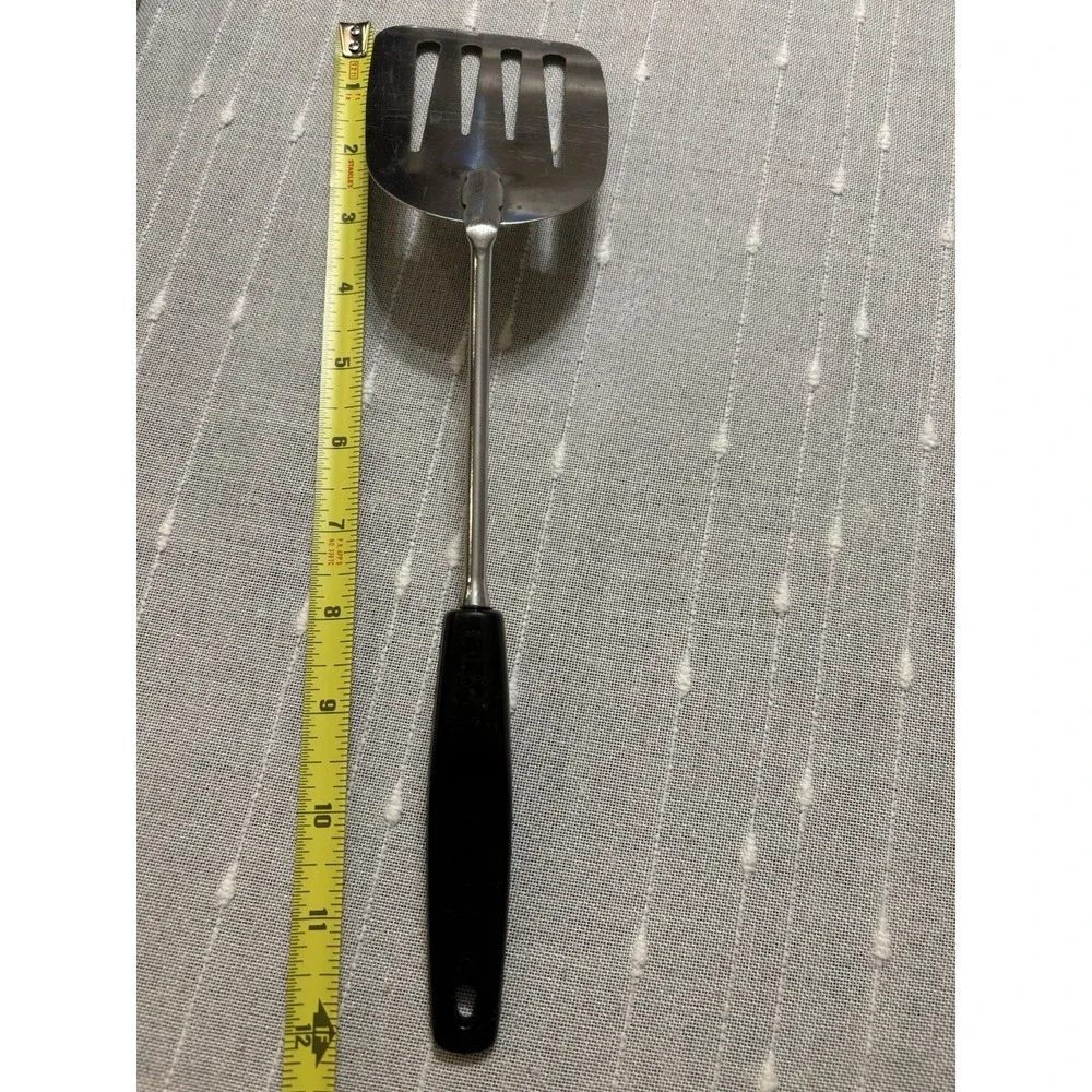 Vintage Foley USA Chrome-Plated Four Slotted Turner Spatula Black Handle